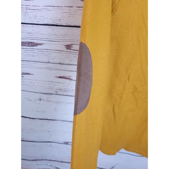 Betsey's Boutique Shop Mustard Elbow Patch Fleece Sweater Women's Size Large - Picture 6 of 7